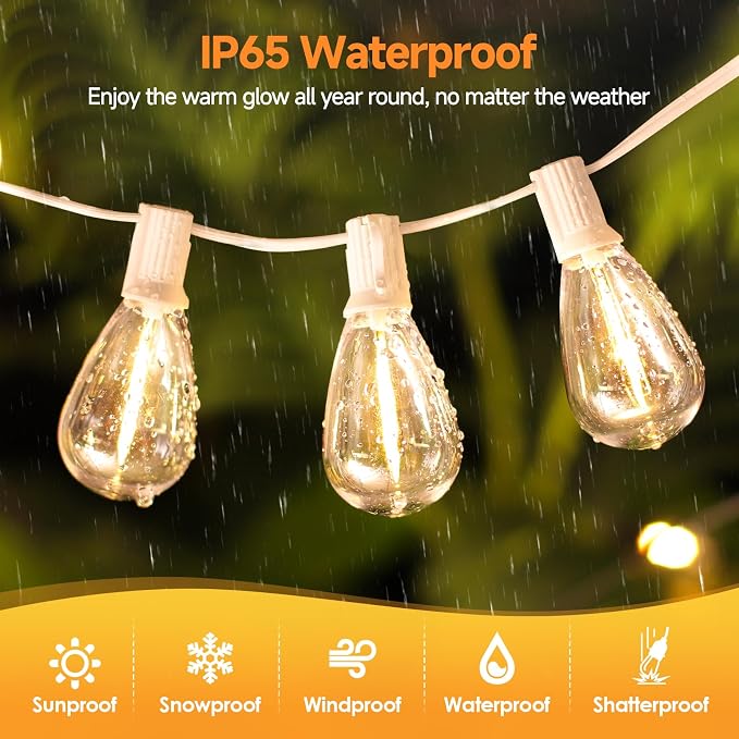 Larkvue 75FT LED Outdoor String Lights S11 Dimmable Patio Light, with 22+2 Waterproof Shatterproof Edison 2700K Bulbs for Porch Garden Wedding, White