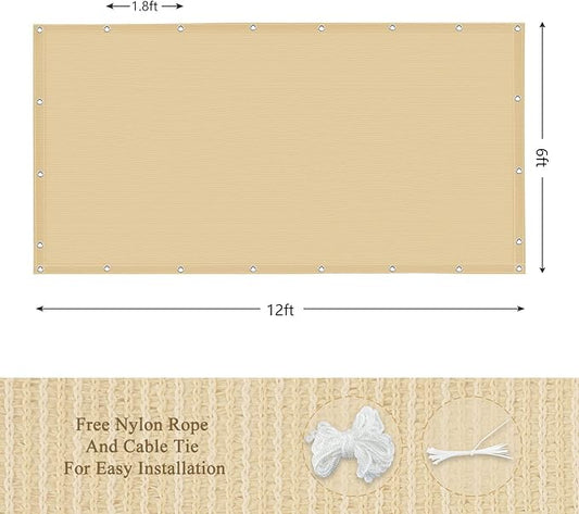 90% Outdoor Sun Shade Cloth, 6’ x 12’, Pergola, Deck, and Backyard Patio Sunshade with UV Protection, Heat Resistant HDPE Material, Reinforced Grommets (6x12 FT,Wheat)