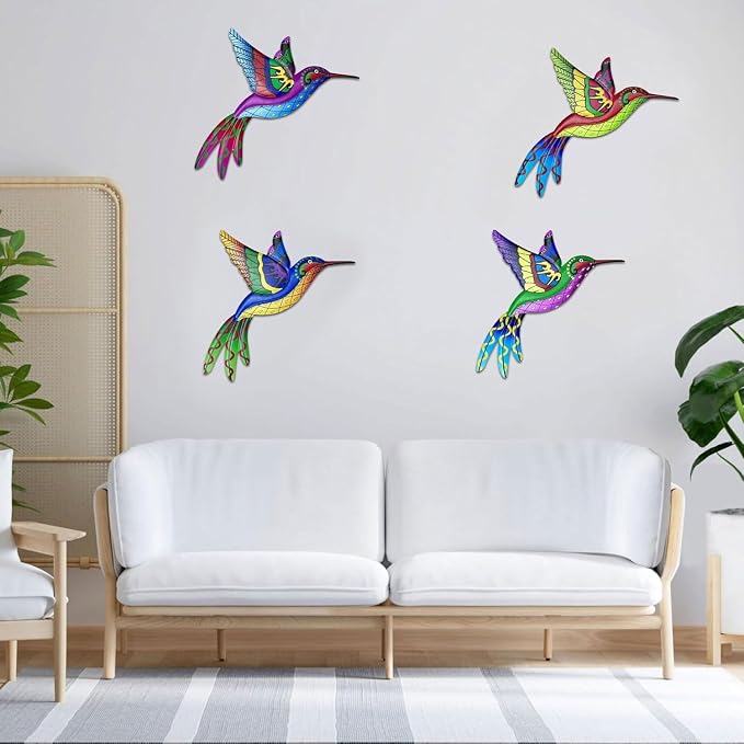RICHIE Metal Hummingbird Wall Decor Outdoor Fence Wall Art Decor, Wall Sculpture Hanging Decoration for Garden Yard Living Room Bedroom Patio Balcony(4 Pack)
