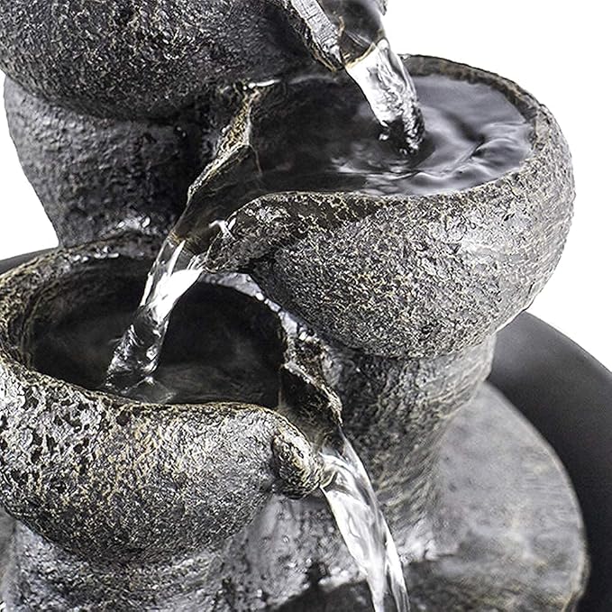 Ferrisland Indoor Tabletop Water Fountain, Desktop & Table Waterfall Fountains, Relaxation Fengshui Home Decor with LED Light for Home Office Bedroom House Warming Gift Idea (Three Stairs)