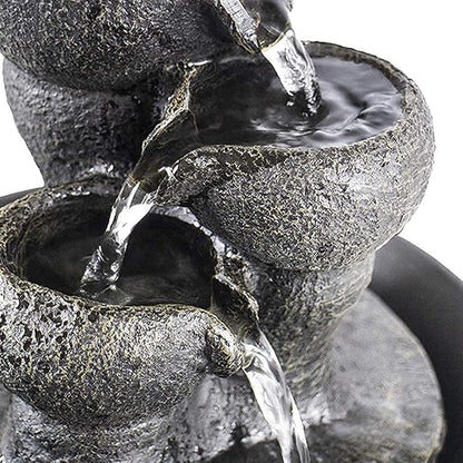 Ferrisland Indoor Tabletop Water Fountain, Desktop & Table Waterfall Fountains, Relaxation Fengshui Home Decor with LED Light for Home Office Bedroom House Warming Gift Idea (Three Stairs)