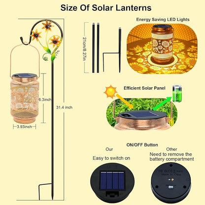 Sunflower Solar Lanterns Outdoor Waterproof with Shepherd Hook, Sunflower Gifts for Birthday Women Mom Grandma, Metal Solar Hanging Lights Garden Decor for Outside Yard Patio Pathway