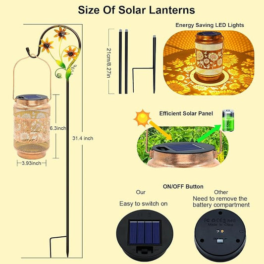 Sunflower Solar Lanterns Outdoor Waterproof with Shepherd Hook, Sunflower Gifts for Birthday Women Mom Grandma, Metal Solar Hanging Lights Garden Decor for Outside Yard Patio Pathway
