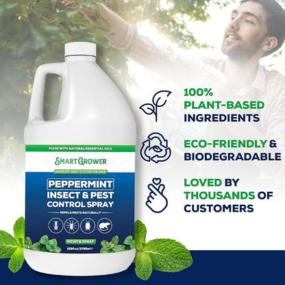All Natural Peppermint Oil Insect & Pest Control Spray Repels Mice, Spiders, Ants, for Home, Indoor, Outdoor, Garden Maximum Strength Smart Grower Ready to Use 128 FL OZ