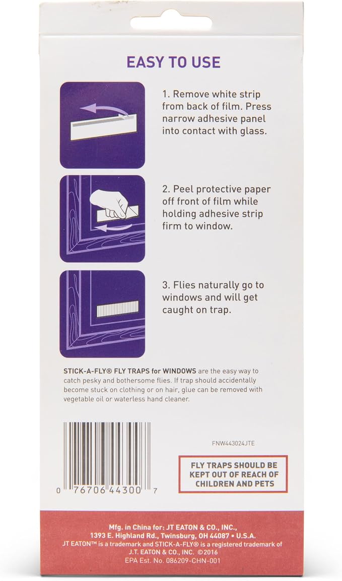 JT Eaton Stick-A-Fly Window Fly Trap, Clear