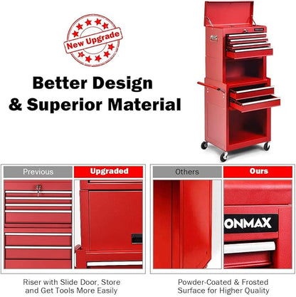 ARLIME 6-Drawer Rolling Tool Chest, Tool Storage Cabinet W/Sliding Drawers, Detachable Top Box & Locking System, Removable Toolbox Organizer for Garage & Warehouse (Red)