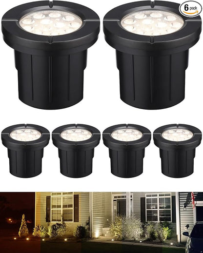 LEONLITE 6-Pack Dia. 4 Inch 5CCT Well Lights Flat Top Black | 1800K/2700K/3500K/4000K/5000K, 12-24V AC/DC, CRI90, Landscape LED In Ground Outdoor, Low Voltage Garden Landscaping, Aluminum