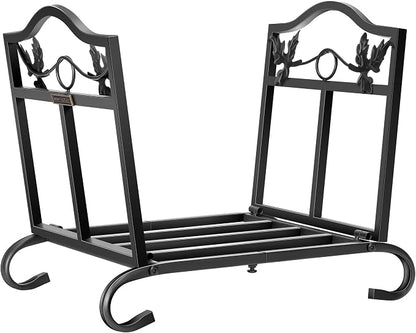 VIVOHOME 21.5 Inches Folding Firewood Storage Log Rack with Decorative Leaf Pattern and Detachable Arched Feet Wrought Iron Wood Holder Stacker Black