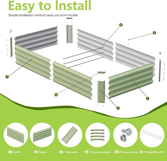 2PCS 6x3x1FT Galvanized Raised Garden Bed, Galvanized Planter Raised Garden Boxes Outdoor, Large Metal Raised Garden Beds for Vegetables-Green