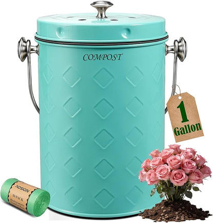 AOSION Countertop Compost Bin Kitchen,Odorless Indoor Compost Bin with Lid | 1 Gallon Composter Container,Removable Inner Bucket,50 Compost Bags,2 Carbon Filters,ideal for food scraps,coffee grounds