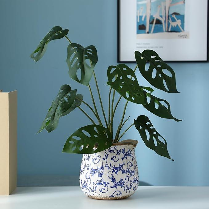 Newtay 6 Inch Ceramic Plants Pots Vintage Ceramic Flower Planters Crackle Glaze Finish Flower Pots Decorative Floral Vintage Planters for Living Room Garden Home Decor Gifts(Chinoiserie)