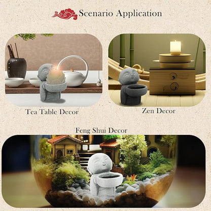Sandstone Buddha Statue Candle & Incense Cone Holder, Small Jizo Figurine for Home Decor, Tiny Buddha Zen Monk Tealight Holder for Desk, Shelf or Nightstand, 3.5" H Mini Stone Decor Gift