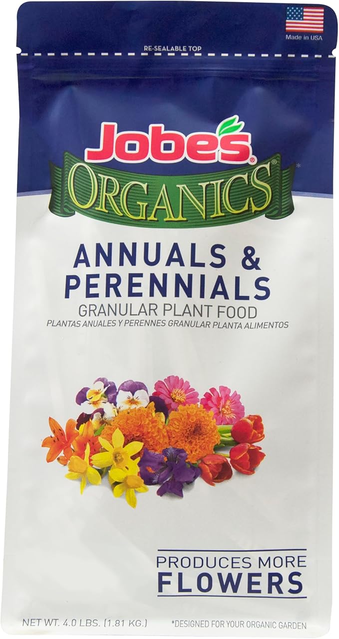 Jobe's Organics Granular Plant Food Bundle, Fruit & Citrus 09226NA 4 lbs and Annual & Perennial Flower Fertilizer 4 lbs