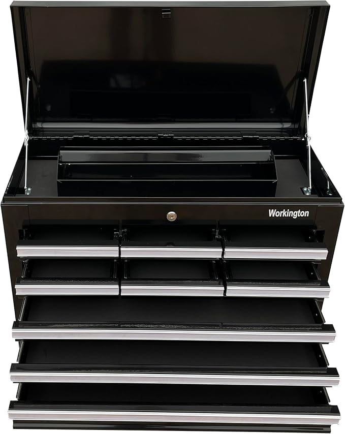 Workington Professional Industrial Portable Metal Tool Chest with 9 Drawers, 26" 9-Drawer Tool Chest Cabinet with Ball Bearing Drawer Slides, Steel Tool Storage Box Organizer 4016 Black