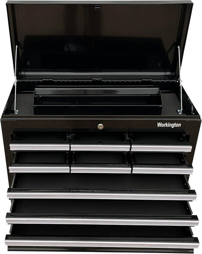 Workington Professional Industrial Portable Metal Tool Chest with 9 Drawers, 26" 9-Drawer Tool Chest Cabinet with Ball Bearing Drawer Slides, Steel Tool Storage Box Organizer 4016 Black