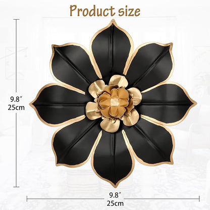 10" Metal Flowers Wall Decor, Black & Gold 3D Floral Metal Wall Art Decor for Inoor & Outdoor Use, Vintage & Modern Walls Arts for Bathroom, Living Room, Bedroom, Office, Garden, Patio, Porch, 1 Piece
