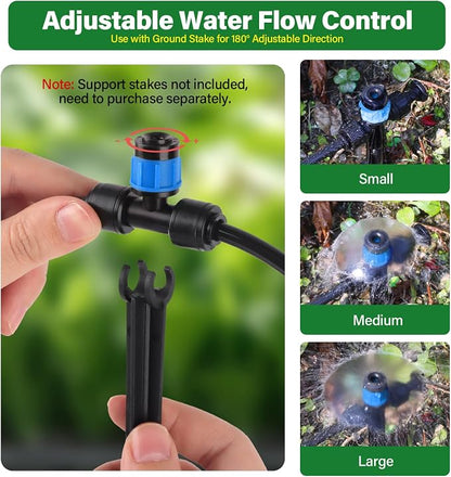 Kalolary 30Pcs Push-to-Fit Drip Irrigation Emitters for 1/4" Tubing, Adjustable 360 Degree Vortex Drip Emitters Irrigation Dripper Sprinklers with 6PCS End Plugs for Garden Irrigation System(Blue)