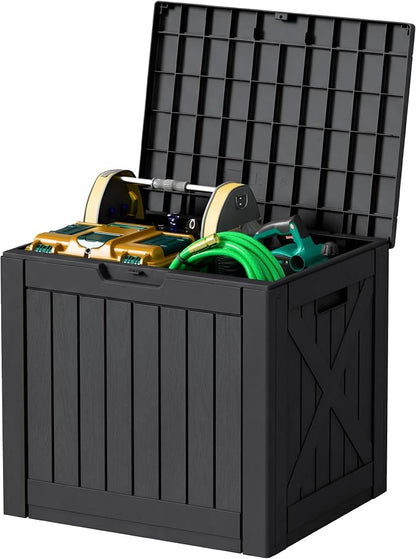 42 Gallon Outdoor Storage Box, Lockable Resin Deck Box for Patio, Yard, and Poolside, Waterproof & Sunproof Organizer for Furniture, Tools, Pool Supplies, Black