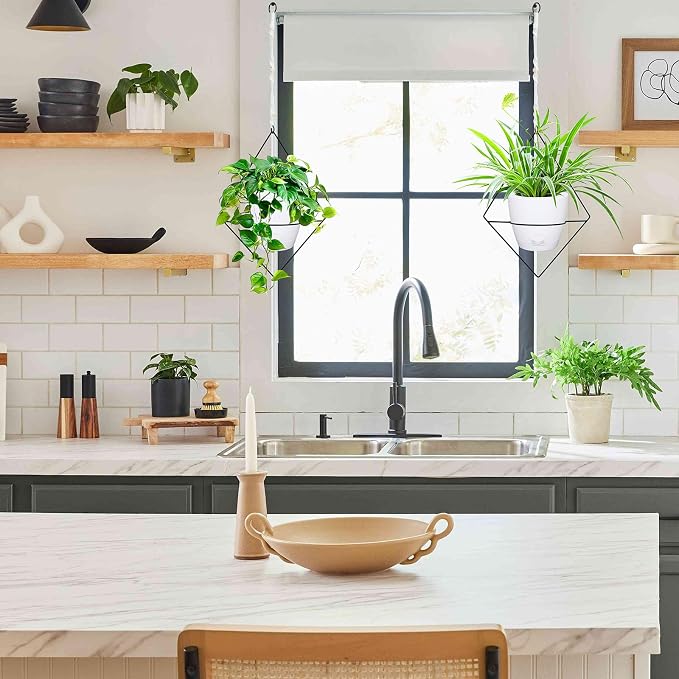 Koalaime Hanging Planters for Indoor Plants, 2 Set Self Watering Hanging Flower Pots, Modern Hanging Plant Baskets with Metal Plant Holder & 6.5 Inch Plastic Pots for Garden Home Decor (White)