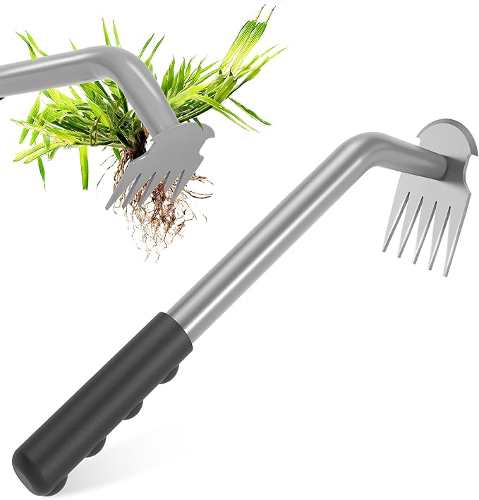 Walensee Weed Puller Tool - Durable Weeding Tool for Dandelions & Crabgrass | Manganese Steel 5-Tine Head, Ergonomic Rubber Grip, Efficient Uprooting, Ideal for Vegetable Gardens & Backyards