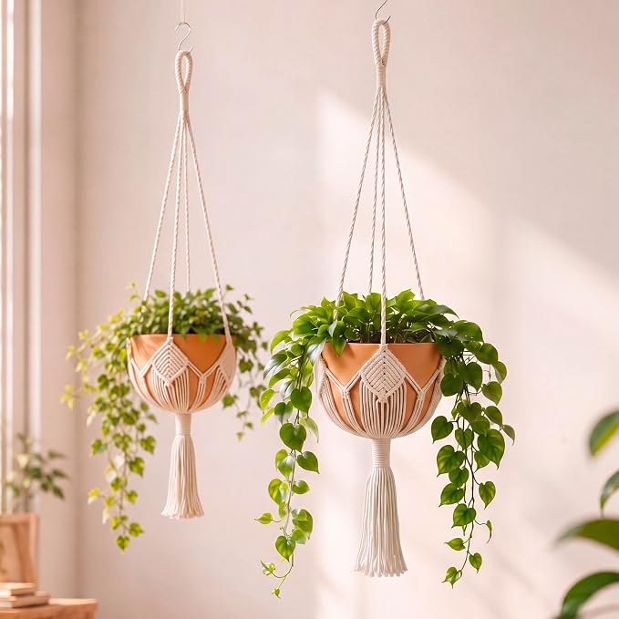 Shappy Boho Macrame Plant Hanger, Large Hanging Planter Plant Holder Pot Hanger Hanging Basket Wall Planters, Plants Lover Gift for Indoor Garden