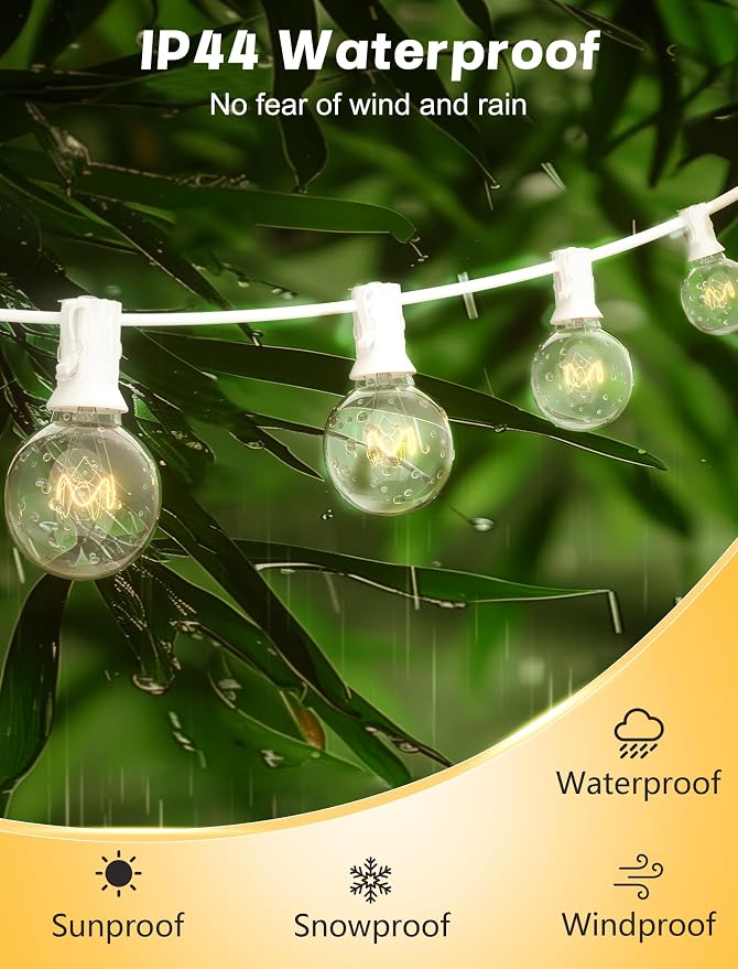 SUNSGNE 50Ft Outdoor Patio String Lights G40 Connectable Globe Lights with 53 Clear Globe Bulbs(3 Spare) for Indoor Outdoor Commercial Decor, 50 Hanging Sockets, 5W/E12 Base, White