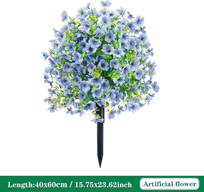 24 Inch Artificial Flower Stake Outdoor Decor - Multi-Color Garden Stakes for Yard & Lawn, No Fade Heavy Duty Plastic, All Season Decoration (Blue)
