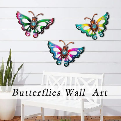 Garden Decor Metal Butterfly Wall decor, Wall Art Hanging for Patio Fence | BVLFOOK; 3D Design; Set of 3, 9 inch; Indoor & Outdoor; Great Gift for Family; garden décor; living room decor