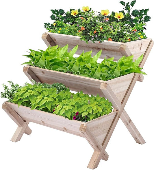 Notume 3 Tiers Wooden Vertical Raised Garden Bed with Legs,Planter Raised Beds Kit for Flowers Herbs Vegetables, Natural