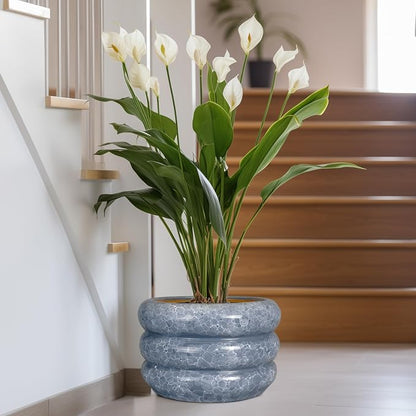 SQOWL Ceramic Planter 13.5 Inch - Large Plant Pot Indoor with Drainage Hole Outdoor Planter Round Flower Pot Modern Decorative Plant Pot for Home Office Decor Gray