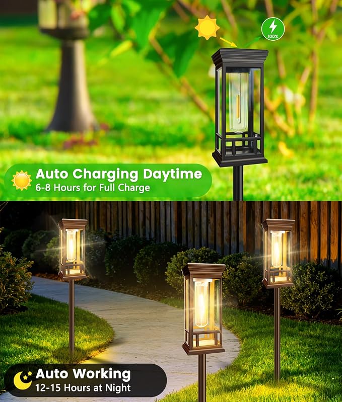 10 Pack Solar Pathway Lights Outdoor, Taller Bright Solar Path Lights Waterproof, Auto On/Off Solar Powered Garden Lights for Outside Landscape Path Yard Walkway Lawn Driveway Patio Lighting Decor