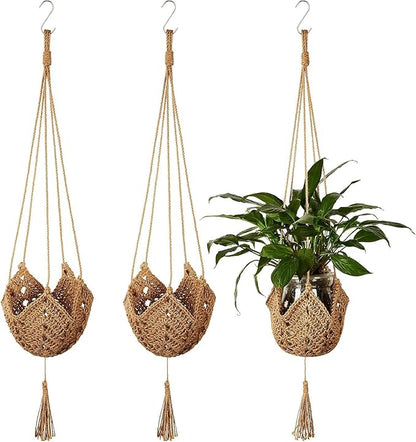 Shappy 3 Pack Boho Macrame Plant Hanger, Large Hanging Planter Plant Holder Pot Hanger Hanging Basket Wall Planters, Plants Lover Gift for Indoor Garden (Classic,Brown)
