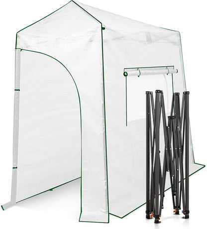 EAGLE PEAK 9x4 Portable Walk in Greenhouse, Pop Up Indoor Outdoor Greenhouse, Green House Kit with Zippered Roll-Up Doors and Windows, Lean-to Design, PE Cover, Clear/White