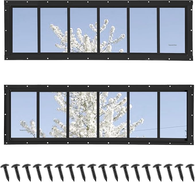Shed Windows 2 Pack, Fixed Transom Windows 10" x 35" Black | Small Chicken Coop Windows with Tempered Glass for Shed, Barns, Playhouse, Household, Garage