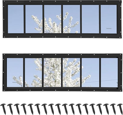 Shed Windows 2 Pack, Fixed Transom Windows 10" x 35" Black | Small Chicken Coop Windows with Tempered Glass for Shed, Barns, Playhouse, Household, Garage