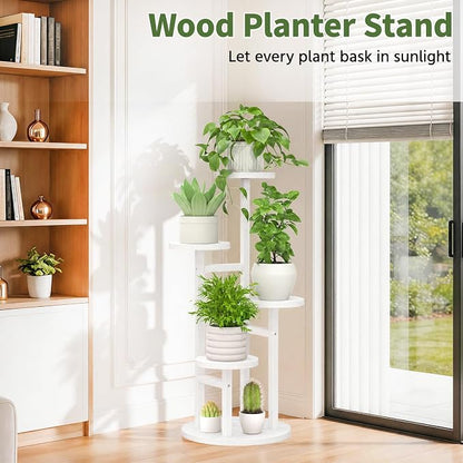 LASZOLA 4 Tiered Wood Plant Stand Indoor Corner, Flower Holder Rack Tall for Multiple Plants, Rustic Planter Shelf Display for Patio Garden Balcony Living Room, White