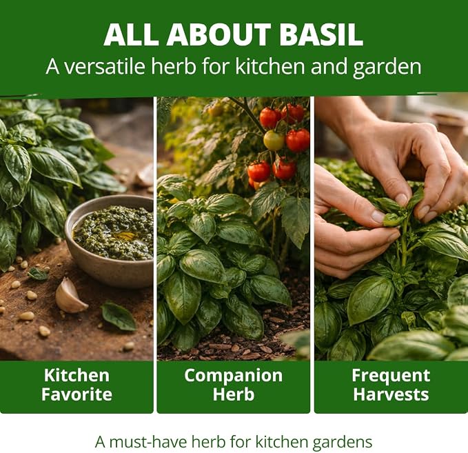 HOME GROWN Non GMO Italian Basil Seeds Bulk Pack 1,424 Sweet Large Leaf Basil Seeds for Planting and Heirloom Herb Seeds for Planting Indoors or Outdoors (Ocimum basilicum)