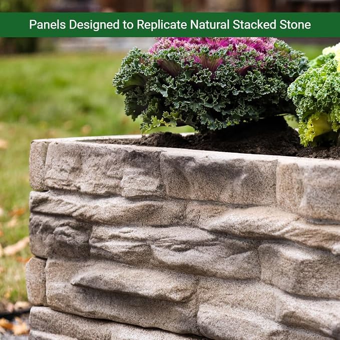 Raised Garden Bed Outdoor Tan/Brown Ledgestones Composite Polyurethane Natural Look Stone Garden Planter Box (6 Panel Pack)