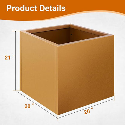 Corten Steel Planter Box 21"x20"x20", Square Metal Planter Box Indoor&Outdoor, Steel Planter Heavy Duty for Commercial and Residential Use