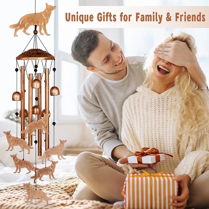 GDNSFIT German Shepherd Wind Chimes for Outside, Metal Windchimes Outdoors, Shepherd Gifts for Women/Men, Memorial/Birthday Gifts, Garden Decor for Outside, Patio or Yard, Durable Chimes for Outdoors