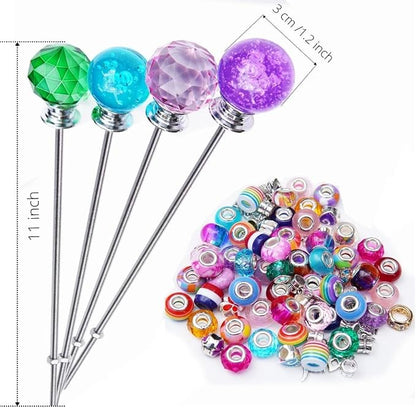 Handmade Beaded Garden Stakes – Set of 4 Decorative Crystal Plant Wands, Glass Suncatcher Ornaments for Potted Plants & Flower Beds, Unique Garden Gifts for Plant Lover & Mother’s Day – 12 Inch
