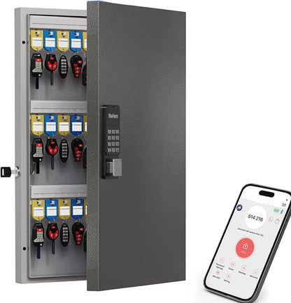 WeHere 72-Key Smart Key Lock Box, Wall-Mount Key Cabinet with Key Management App(Track Key Borrow/Return), Keypad, Bluetooth & WiFi Unlock (Sold Separately) for Commercial, School, Rental, Office