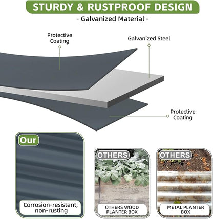 6x2x1.86ft Raised Garden Bed - Galvanized Deep Root Planter Boxes Outdoor with Wing Nuts and Safety Edges for Gardening Vegetables, Flowers, Herbs, Succulents - Gray