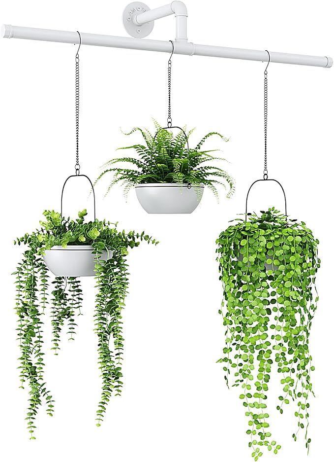 Bamworld Hanging Planters for Indoor Plants Plant Hanger Indoor Hanging Plant Holder Window Plant Shelves Metal Rod(Pot&Plant Not Included) 35.8in White