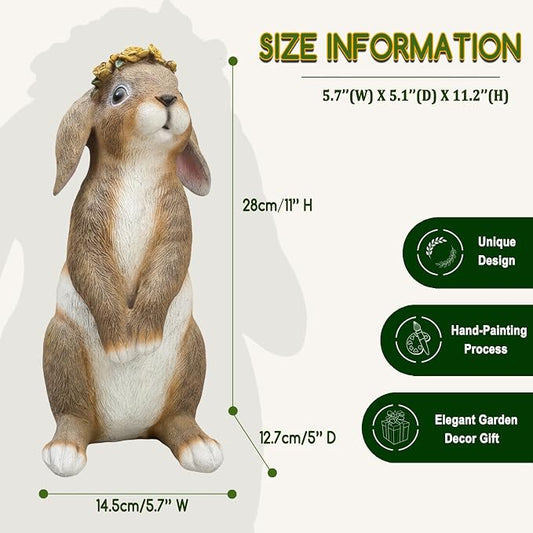 Rabbit Garden Statues Handmade Bunny Yard Decorations Outdoor Statue Resin | Weatherproof Bunny Statue for Yard Lawn Porch Realistic Rabbit Garden Decor Christmas Housewarming Gift for Mom Grandma