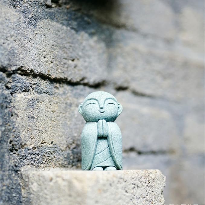OwMell Japanese Jizo Monk Statue, Buddha Jizo Figurine Memorial Aquarium Statue Ornament - Namaste