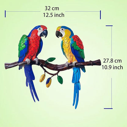 Limygus Colorful Tropical Double Parrot Metal Wall Art, Indoor Outdoor Hanging Decor for Patio Yard Balcony Living Room