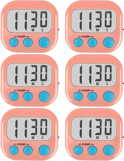 6 Pack Kitchen Timers Loud Ring Digital Timers for Cooking Magnetic Pink