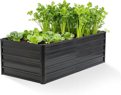 NEWBULIG Galvanized Raised Garden Bed Kit, 6x3x2ft Outdoor Metal Planters Box, Rectangular Raised Flower Beds for Planting Vegetables Flowers Herbs, Open Bottom, Easy Assembly, Dark Gray