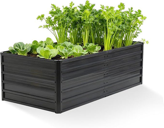 NEWBULIG Galvanized Raised Garden Bed Kit, 6x3x2ft Outdoor Metal Planters Box, Rectangular Raised Flower Beds for Planting Vegetables Flowers Herbs, Open Bottom, Easy Assembly, Dark Gray